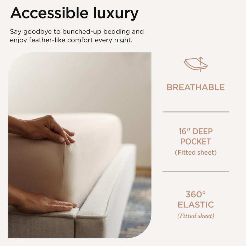 Threadmill Egyptian Cotton Queen Sheet Set | 100% Certified Egyptian Cotton Bed Sheets for Queen Size Bed | Queen Bed Sheets Set with Snug Fit 16" Deep Pocket | Soft Cooling Sateen Bedding Set | Beige - Image 5